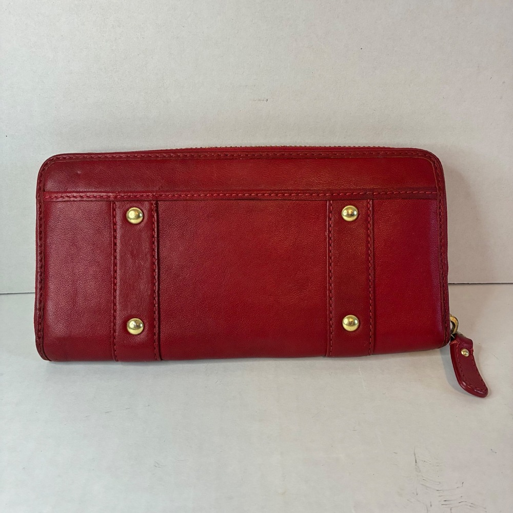 Coach Zoe Red Leather Wallet Soho Double Buckle Zip Around Y2K Clutch 8" - Picture 6 of 16